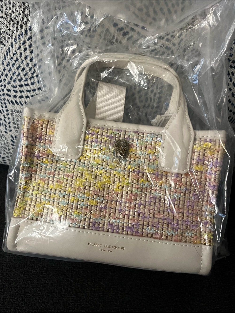 Kurt Geiger White Leather Trim Multicolor Tweed Mini Tote